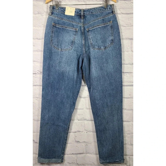 Universal Thread Boyfriend Jeans Women's Size 4 Blue Raw Hem Patchwork Tapered - Picture 2 of 10